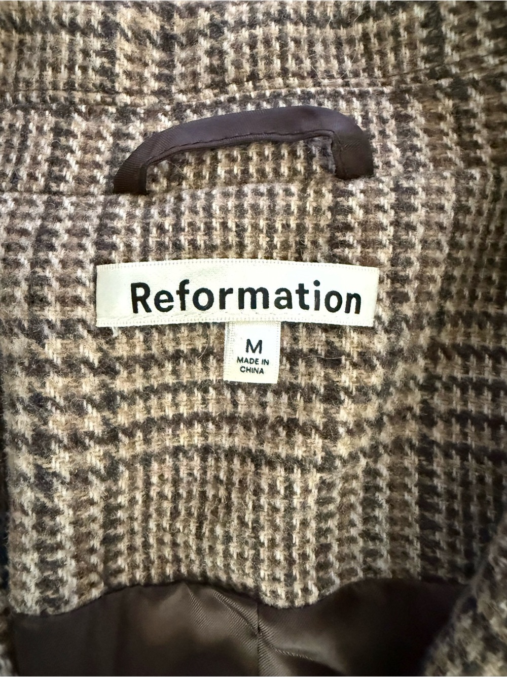 Reformation Double Breasted Glen Plaid Wool Blend Blazer Jacket Size M Brown - Picture 7 of 9